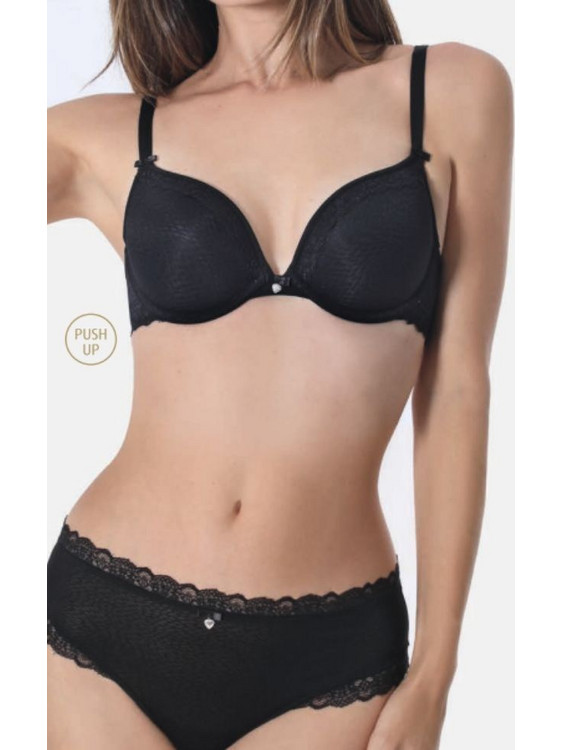 Sassa Push Up Σουτιέν Με Ενίσχυση & Μπανέλα Spacer Flexicup Μαύρο - Μαύρο