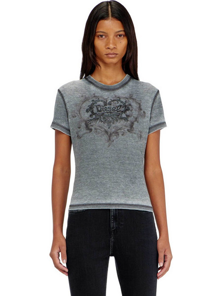 Diesel γυναικείο T-shirt με burnout washed effect και λογότυπο από στρας Slim Fit - W26A232400PLBQ Γκρι