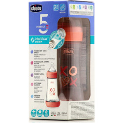 Chicco Perfect 5 Πλαστικό Μπιμπερό με Θηλή Σιλικόνης κατά των Κολικών 2m+ Pink 240ml