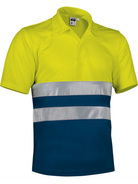 Polo Υψηλής Ορατότητας Κοντομάνικο BUILD Valento Fluo Yellow-Orion Navy Blue