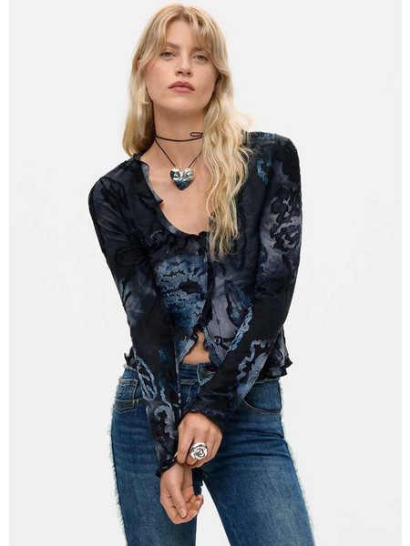 DESIGUAL WOMAN Flocked T-shirt DARK BLUE