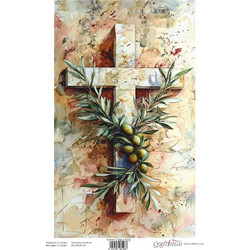 Craftistico Ριζόχαρτο Decoupage 30x40cm Σταυρός με Κλαδί Ελιάς