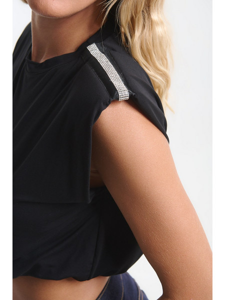 Crop Top Kellys Με Βάτες & Στρας Στους Ώμους