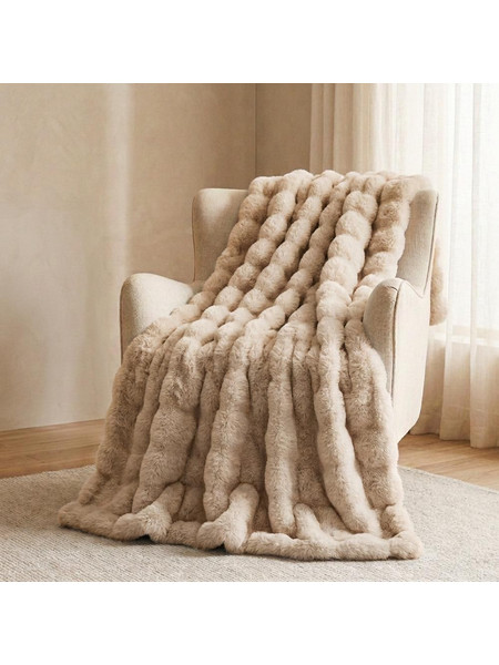 Κουβέρτα faux fur καφέ ανοιχτό 160x200εκ