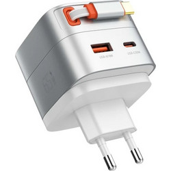 Φορτιστής LDNIO Q10 GaN 65W Travel Charger με 1x USB-C + 1x USB-A και Αυτοτυλιγόμενο Καλώδιο USB-C 80cm Λευκό