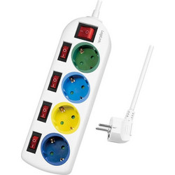 Πολύπριζο Logilink 4-way, 4xCEE 7/3, m. 5 switches, colored