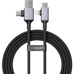 Veger V313 60W Καλώδιο Γρήγορης Φόρτισης και Δεδομένων USB-A / Type-C σε Type-C / Lightning 1.2m - Μαύρο