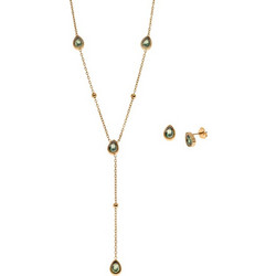 Σετ Γυναικείο Senza Gold Plated Stainless Steel, Κολιέ και σκουλαρίκια πέτρα δάκρυ