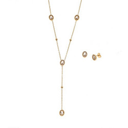 Σετ Γυναικείο Senza Gold Plated Stainless Steel, Κολιέ και σκουλαρίκια οβάλ - SSD6741GD