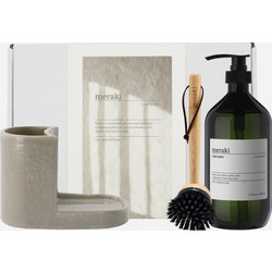 Meraki - Gift Box with Grey Holder, Nature Brush, Forest Garden Dish Wash - White - 1000 ml, 32x23x13.5 cm - Home and Kitchen