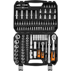 NEO TOOLS Socket Set 1/2" 1/4" 110 pcs, Satin Finish 10-211