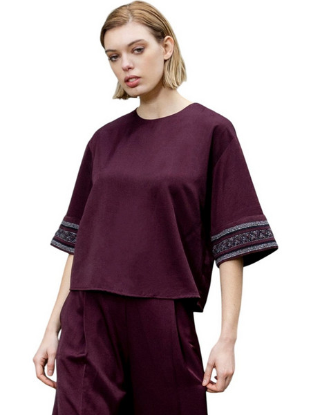 AGGEL W T-SHIRT TOP - FW51116KF-BURGUNDY BURGUNDY