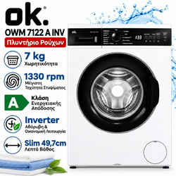 ok. OWM 7122 A INV - Πλυντήριο Ρούχων 7kg Inverter Κλάση A 1330rpm Slim 49,7cm