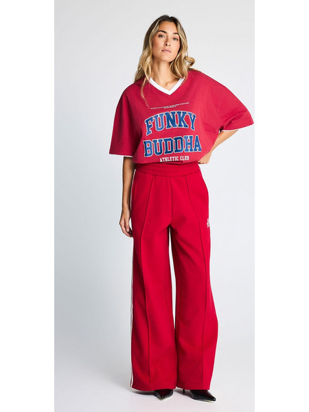 Γυναικεία κοντομάνικη μπλούζα ringer με V και athletic print FBL014-101-04_SCARLET RED