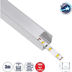 GLOBOSTAR ALP-LINEAR LIGHTLINE 70867- 3M Επιφανειακό Προφίλ Αλουμινίου με Λευκό Γαλακτερό Πατητό Κάλυμμα για Ταινίες LED IP20 - Ασημί & Λευκό