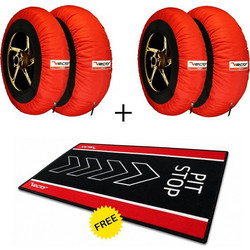 VECTOR Kit - 2 Sets of Smart 120/190 Tyre Warmers (Red) and Free Pit Stop Paddock Mat