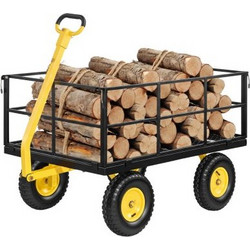 VEVOR Steel Garden Cart, 635 kg Heavy Duty Pullable Garden Wagon Yard Cart, 2 in 1 Outdoor Metal Utility Wagon Yard Trailer with 330 mm All Terrain Tires, Mesh Detachable Sides & 180 Rotating Handle