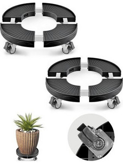 VEVOR Trash Can Dolly with 4 Lockable Wheels, 440lbs Weight Capacity, 2 Packs Round Trash Can Roller Base, 15-22.8 in Adjustable, Heavy Duty Plant Caddy, Multi-Functional Rolling Dolly Cart, Black