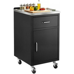VEVOR Outdoor Prep Cabinet, 50.8 x 94.2 x 58.5 cm (WxHxD) 304 Steel Top, for BBQ Island Storage, Patio Bars and Grill Station, with Handle, Built-In BBQ Island Drawers Organize Cookware Accessories