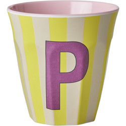 Rice - Melamine Cup with the Letter P - Pink and Yellow - Medium