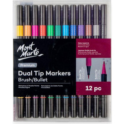 Mont Marte 12 Μαρκαδόροι Νερου Διπλής Μύτης (Brush & Bullet)