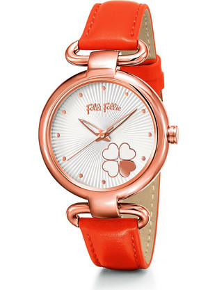 Folli Follie Heart 4 Heart Γυναικείο Ρολόι με Πορτοκαλί Δερμάτινο Λουράκι WF15R029SPW-OR