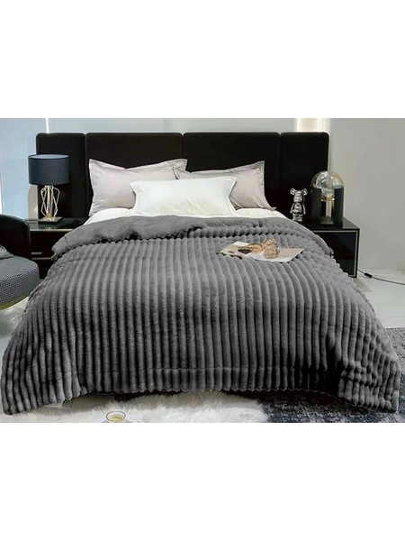 Κουβέρτα Μονή Fleece Coral Με Ανάγλυφο Ριγέ Σχέδιο Γαρύφαλλο 160x260 - Ανθρακί