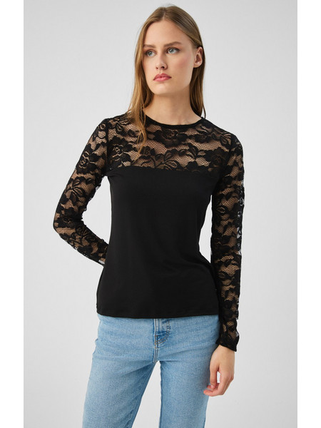 Minerva Μαύρη Γυναικεία TENCEL(TM) Μακρυμάνικη Μπλούζα