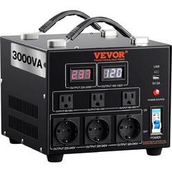 VEVOR Μετασχηματιστής Τάσης, 3000VA, Μετασχηματιστής Step Up/Down Βαρέως Τύπου, Μετατροπή από 110 Volt σε 220 Volt και από 220 Volt σε 110 Volt, με Πρίζα US, Πρίζα EU, Θύρα USB 5V, Πιστοποίηση CE DYZH