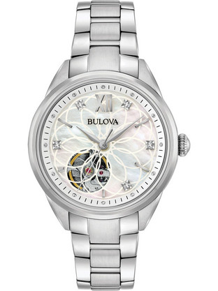 Bulova Diamond Γυναικείο Ρολόι Αυτόματο με Ασημί Μεταλλικό Μπρασελέ 96P181
