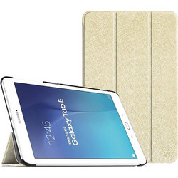 Samsung Galaxy Tab E 9.7-9.6 (T560)(T561) - Με λειτουργία sleep /wake-Δερμάτινη Ultra Slim Cover Case forGalaxy Tab E 9.6-9.7 με πίσω κάλυμμα σιλικόνης - Gold (OEM)
