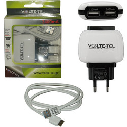 VOLTE-TEL SAMSUNG NOTE3/G900 S5 USB DATA VCD01+TRAVEL VTU64 2400mA WHITE VOLTE-TEL