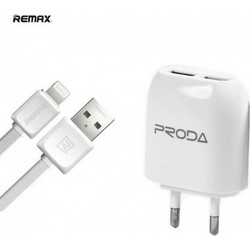 Remax x2 Φορτιστής με Καλώδιο Lightning με 2 Θύρες USB-A White RP-U21