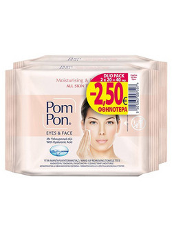 Pom Pon Hyalouronic Acid Eyes & Face Μαντηλάκια Ντεμακιγιάζ 2x20τμχ