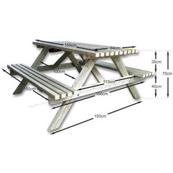Tesias Wooden Products Ορθογώνιο Τραπέζι Κήπου Ξύλινο Καφέ Λευκό 150x150x75cm 0800P