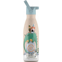 Cool Bottles Dragon Dreams Παιδικό Παγούρι Θερμός Ανοξείδωτο BPA Free με Καλαμάκι Λευκό Γαλάζιο 350ml