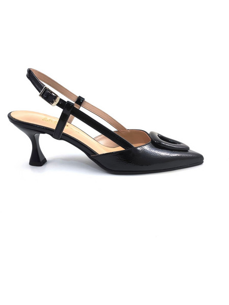 Ellen Γόβες Slingback Δερμάτινες με Λεπτό Χαμηλό Τακούνι Μαύρες 51620-8