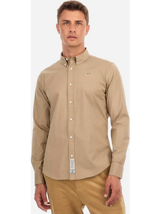 La Martina Ανδρικό Πουκάμισο Μακρυμάνικο Slim Fit Μπεζ ZMC003-PP483-04195