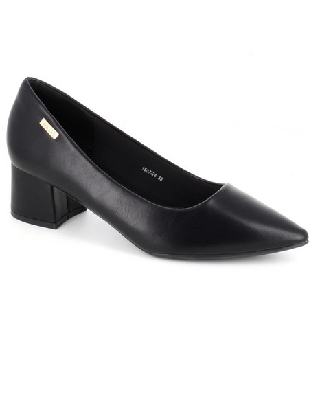 B-Soft Ανατομικές Γόβες Δερμάτινες με Χοντρό Χαμηλό Τακούνι Μαύρες 1507-24