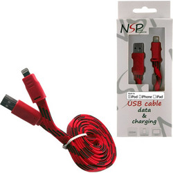 NSP Braided Flat USB-A to Lightning Cable 1m Red 5205308135941