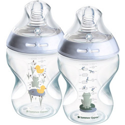 Tommee Tippee Natural Start Σετ Πλαστικά Μπιμπερό με Θηλή Σιλικόνης κατά των Κολικών 0+ Μηνών Frog Grey 2x260ml