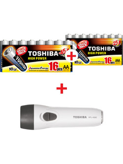 Toshiba High Power AΑ 16τμχ + ΑΑΑ 16τμχ + Φακός