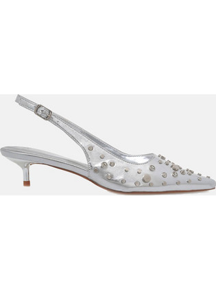 Exe Γόβες Slingback Δερμάτινες με Λεπτό Χαμηλό Τακούνι Ασημί U485L2372680