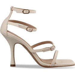 Envie Shoes Γυναικεία Πέδιλα Δερμάτινα Εκρού με Λεπτό Ψηλό Τακούνι E02-21814-199