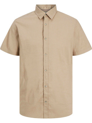 Jack & Jones Ανδρικό Πουκάμισο Βαμβακερό Κοντομάνικο Κανονική Γραμμή Μπεζ 12270087