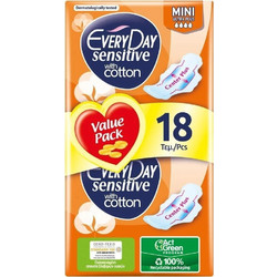 EveryDay Sensitive Mini Ultra Plus Σερβιέτες με Φτερά για Κανονική Ροή 4 Σταγόνες από Βαμβάκι 18τμχ