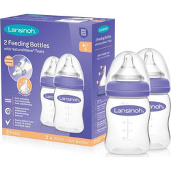 Lansinoh NaturalWave Σετ Πλαστικά Μπιμπερό με Θηλή Σιλικόνης κατά των Κολικών 0+ Μηνών Transparent 2x160ml