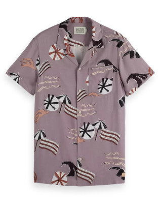Scotch & Soda Ανδρικό Πουκάμισο Κοντομάνικο Κανονική Γραμμή Μωβ 180032-SC210