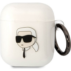 Karl Lagerfeld Karl Head Θήκη Σιλικόνης με Γάντζο για Apple AirPods 1 / 2 Λευκή