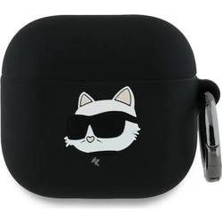Apple Choupette Head 3D Θήκη Σιλικόνης με Γάντζο για Apple AirPods 4 Μαύρη
